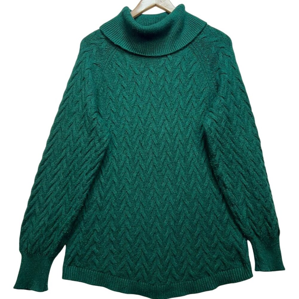 St. John's Bay Women's Cowl Neck Pullover Sweater Cable Knit Size Large Green